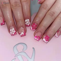 24Pcs Fairy White Flower Fake Nails Pink French Tip Press on Nails Short Square Wearable False Nail for Women Girls DIY Manicure