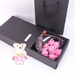 7 Heads Artificial Rose Bouquet Little Bear Gift Box Handmade False Flower Bouquet Mother's Day Birthday Party Gifts Home Decor
