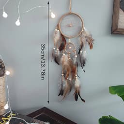 1 Pc Indian Dream Catcher with Brown Feathers - Wall Hanging Dream Catcher Bedroom Accessories - Wind Chime Dream Catcher
