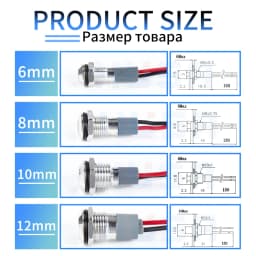 6mm 8mm 10mm 12mm 14mm Metal LED Warning Indicator Light Signal Lamp Pilot Wire 3-6 12-24 220V Waterproof IP65 Red Green Blue