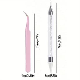 2Pcs set of manicure double-ended diamond pens with crayons stainless steel tweezers nail art grafting eyelashes manicure tools