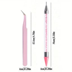 2Pcs set of manicure double-ended diamond pens with crayons stainless steel tweezers nail art grafting eyelashes manicure tools