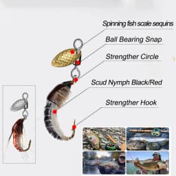 6Pcs Spinner Sequin Scud Nymph Scud Lure Fly for Trout Fishing Artificial Insect Bait Simulated Scud Worm Realistic Fishing L