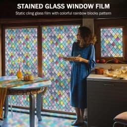 Stained Glass Window Film, Window Privacy Films, Colorful Lattice Window Tint, Rainbow Glass Decals Stickers for Home Anti UV