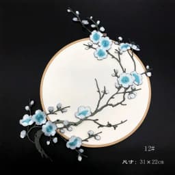 31*22CM Plum Blossom Flowers Embroidery Applique Iron-On Patches,Fabric Sticker Sew on Patch for Clothes Iron Glue,Fashion Dress