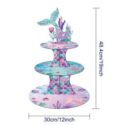 3 Layers Cartoon Mermaid Tail Theme Cake Stand Display DIY Cupcake Wrappers and Cake Topper Festival Birthday Party Cake Tray