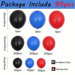 95Pcs/Set Red Black Blue Latex Balloon Chain Kids Boys Gifts Birthday Party Decorations