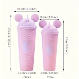 LUSQI 2pcs/set Water Bottles With Studded Mouse Ear Dome Lids Large And Small Water Cups Summer Winter Drinkware With Straws