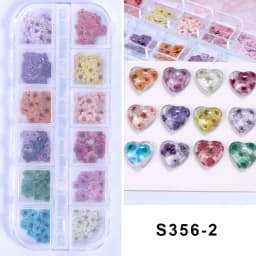 12 Grids 3D Colorful Flower Ultra-thin Resin Filling Wood Pulp Slice Small Daisy Nail Decals DIY Manicure Decoration Accessories