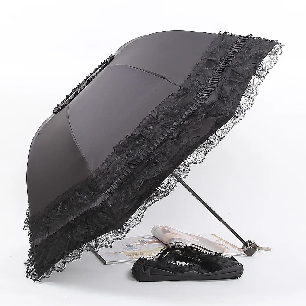 Vintage Lace Parasol Uv Protection Folding Umbrella Stylish Lace Folding Umbrella for Sun Protection Rain Lightweight Portable