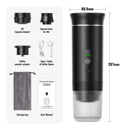 DENOKIN Portable Espresso Coffee Machine With Digital Display 3-in-1 Capsule Coffee Maker for Car & Home Camping Coffee Maker