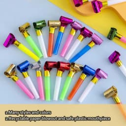20Pcs Musical Blow Outs Balloon Mixed Glitter Fringed Metallic Noisemaker Kids Cute Blowouts Whistles for Halloween Xmas Party