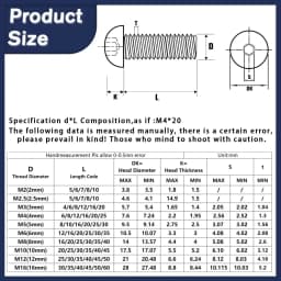 M2 M2.5 M3 M4 M5 M6 M8 M10 M12 Round Button Head Allen Cap Screw Bolt Black Grade 10.9 Carbon Steel Hexagon Screw 1Pcs-150Pcs