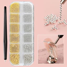 12 Grids Gold Mixed Size Stainless Steel Metal Bead Nail Art Decoration 3D Mini Small Caviar Ball Silver Charm Pearl Manicure &*