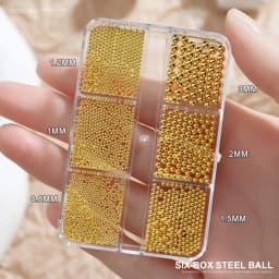 12 Grids Gold Mixed Size Stainless Steel Metal Bead Nail Art Decoration 3D Mini Small Caviar Ball Silver Charm Pearl Manicure &*