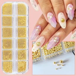 12 Grids Gold Mixed Size Stainless Steel Metal Bead Nail Art Decoration 3D Mini Small Caviar Ball Silver Charm Pearl Manicure &*
