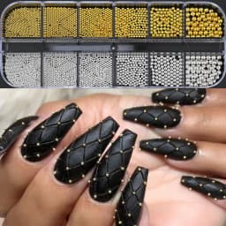 12 Grids Gold Mixed Size Stainless Steel Metal Bead Nail Art Decoration 3D Mini Small Caviar Ball Silver Charm Pearl Manicure &*