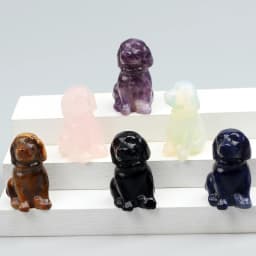 Black Obsidian Dog Figurine, Natural Stone, Hand Carved Jade Mini Puppy, Crystal Craft, Chakra, Home Decor, 1.5"