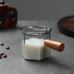120ml Hexagon Wood Handle Glass Espresso Measuring Cup Milk Latte Jug Coffee Supplies Kitchen Mug Drinkware Double Bottom