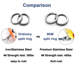 9KM 30Pcs Split Rings Fishing Stainless Steel Lure Rings Saltwater Terminal Tackles Connectors