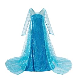 Girls Ice Snow Princess Sequin Gown Long Sheer Cape Sparkling Train for Carnival Birthday Stage Performance Dress-Up