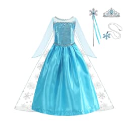 Girls Ice Snow Princess Sequin Gown Long Sheer Cape Sparkling Train for Carnival Birthday Stage Performance Dress-Up