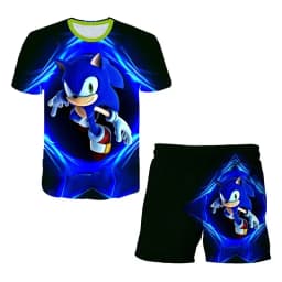 Sonic The Hedgehog Top Fashion 3D Anime Children's T-shirt Set Short Sleeve + Shorts Two-piece Set Girls Boys Cosplay Costume