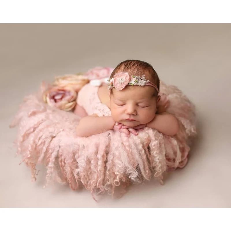 16”Curly Round Felted Blanket, Wool Newborn Photography Props for Photoshoot, Felted Baby Wrap Stuffer Fotografía de bebés
