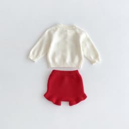 For Autumn and Winter, a Cute Strawberry-Embroidered Cardigan and Shorts Knitted Sweater Set For a baby Girl to Go out