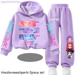 Huntrx Mira Rumi Zoey Kids Fashion Cartoon Print 2pcs Hoodie+Pants Sportsuits Casual Outfits Clothes for 2-13 Years Boys Girls