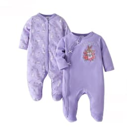 Kit 2 Baby Rompers with Footie Long Sleeve Infant Clothing 60% Cotton 40% Polyester 3m-9m