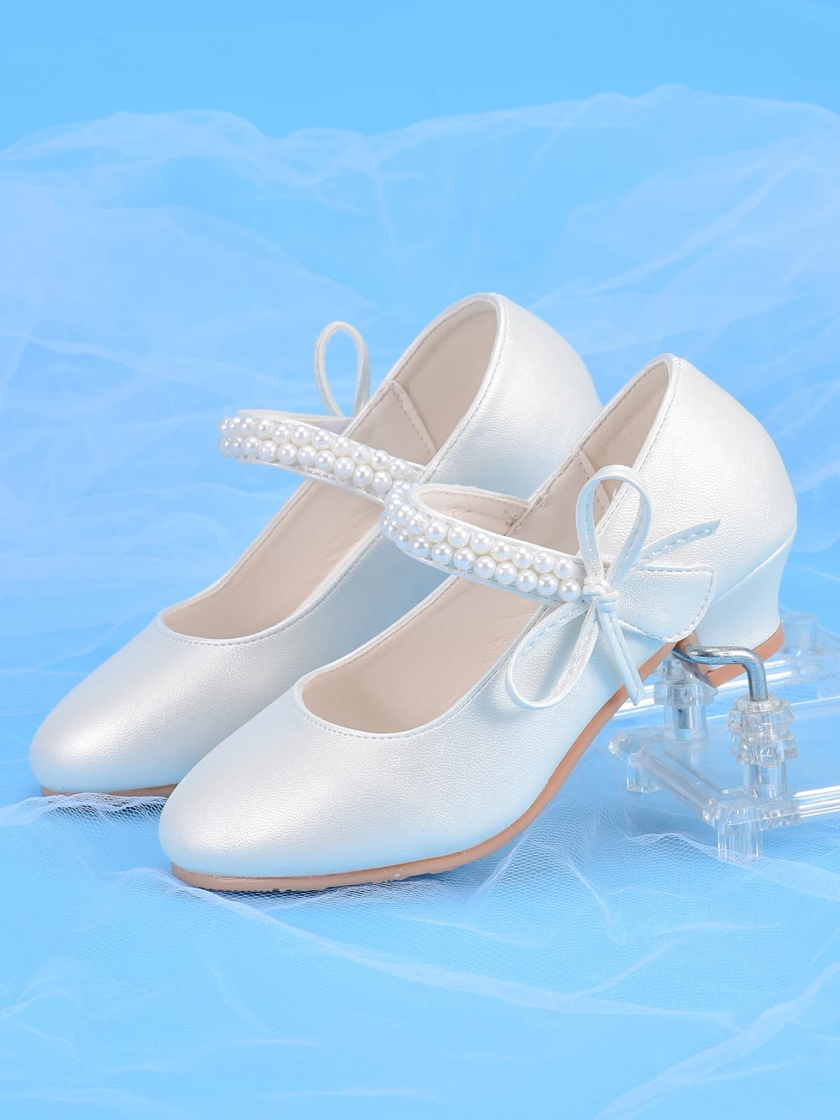 Girls' Princess Fashion High Heels, White, Ideal For Dresses, Performances, Birthday Parties