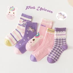 Girls Cotton Socks Spring Ruffle Socks Floral Purple Bowknot Socks 5 Pairs Mid Calf Socks 1-12Y Children's Cotton Socks