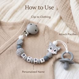 Personalized Baby Pacifier Clip Custom Name Wolf Silicone Teether Chain BPA Free Dummy Holder Newborn Gift