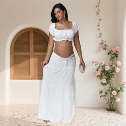 Maternity Photography Dress Sets 2Pc Sexy Ruffles Short Sleeves Tube Top T-shirt and Skirt Outfit for Photoshoot Baby Shower