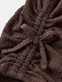 Kids Girls 2 Piece Brown Waffle Knit Ruched Drawstring Crop Top & Flare Pants Set Casual Daily Outfit