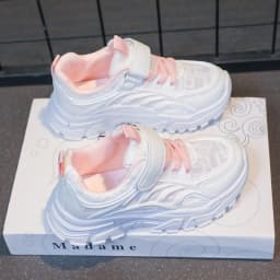 White Children's Leather Casual Shoes For Boy Girls Outdoor Running Sneakers Breathable Mesh Kids School Walking Sport Non Slip