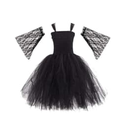 Little Kids Black Evil Witch Maleficent Fancy Dress Full Accessories Horns Wings Staff For Trick Or Treat School Stage Costume