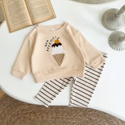 2Pcs Set New Baby Clothes Infantil Newborn Baby Outfits Clothes Ice Cream Patchwork Top+Stripe Trousers Set 0-3Y