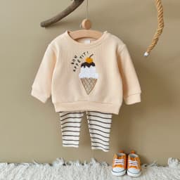2Pcs Set New Baby Clothes Infantil Newborn Baby Outfits Clothes Ice Cream Patchwork Top+Stripe Trousers Set 0-3Y