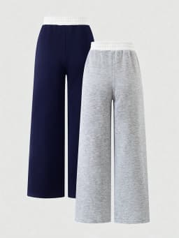 Girls' casual wide-leg trousers (2-pack, available in grey or navy); features an elastic waistband, white "68" print along the s