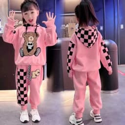 2-8 Years Spring Autumn Girls Clothing Set Cartoon Embroidered Bear Pattern Hoodies Sweatshirt+ Pants 2Pcs Outfit Suit For Kids