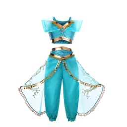 Girls Princess Jasmine Cosplay Costume Set Kids Arabian Outfit With Wig Crown Lamp Halloween Carnival Birthday Party Fancy Dress