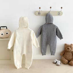 Autumn baby Clothes, Infant One-Piece Dress for Girls, Knitted Crawling Suit with Dog Pattern, Outdoor Wear