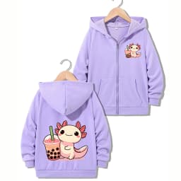 Funny Stylish Casual Hoodie Axolotl Jacket for Boys Girls Zipper Spring and Autumn Trendy Animal Cartoon Sweatshirts Zip Up