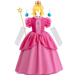 Princess Peach Style Dress Up Costume Set for Little Girls Birthday Carnival Party Role Play Outfit Kids 2-8Y Birthday Gifts