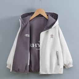 2026 Spring Autumn Girls Reversible Waterproof Hooded Jacket Teen Kid Letter Print Windbreaker Coat Children Loose Outerwear Top