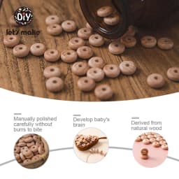 Let's Make 50pc 10mm Beech Abacus Beads Wood Beads Necklace DIY Food Grade Baby Teether Beading Nipple Wood Chain Accessories