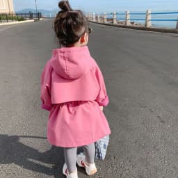 2025 Hot Selling Spring Autumn Girls Coat Long Style Waist Retractable Hoodies Windbreaker Jacket For 3-12 Years Old Kids