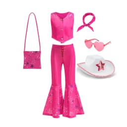 Cow Girls Dress up Movie Heroine Inspired Sweet Doll Girl Carnival Pink Cowboy Costume Vest+Flared Pants+Bandana Street Outfit